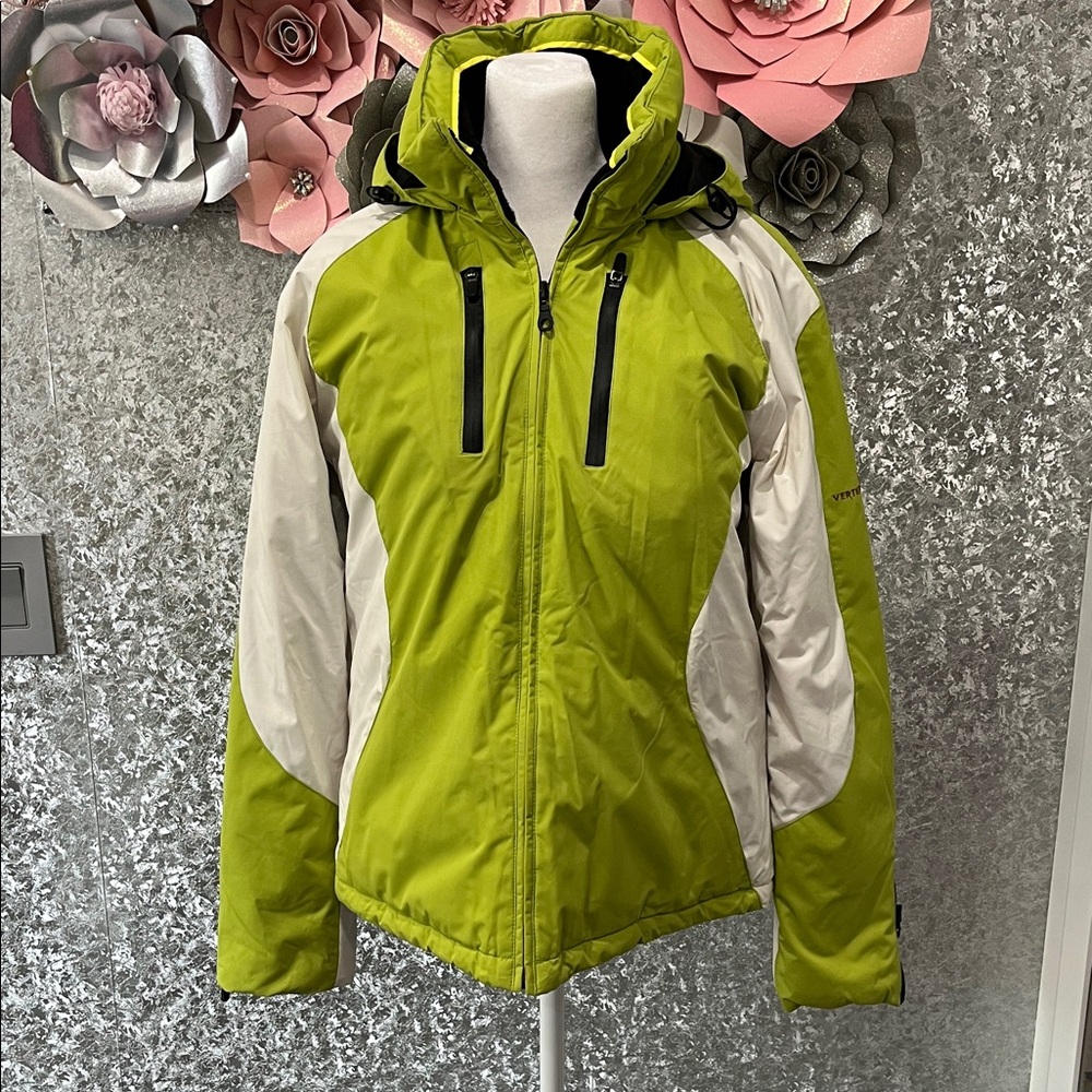 Vertical Limit Green and White Hooded Ski Puffer Jacket Size Medium